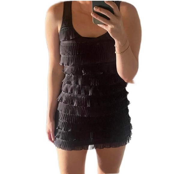 H&M flapper ruffle tunic tank mini dress black tiered above the knee womens s XS - Picture 2 of 9